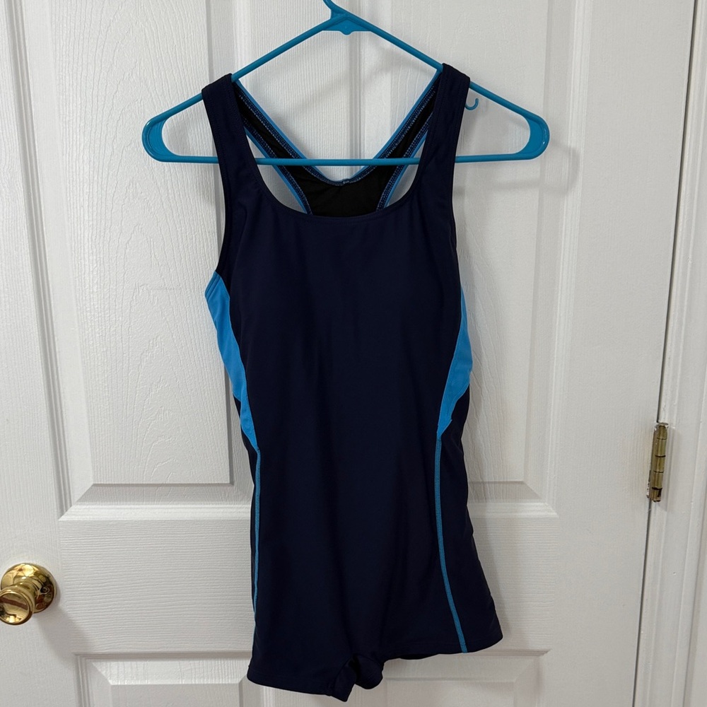 Women's Blue and Black One Piece Swimsuit